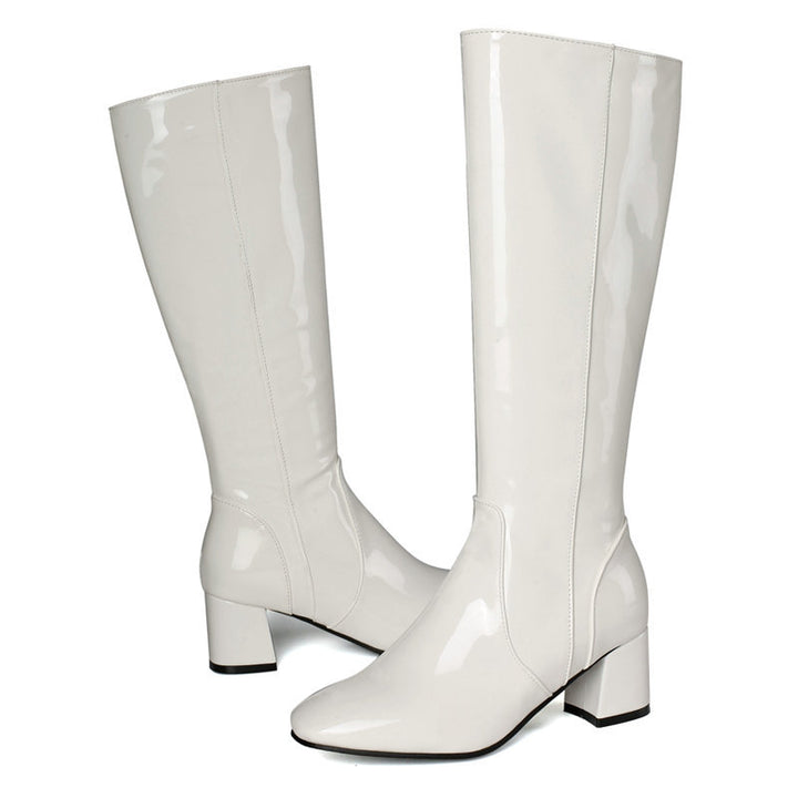 Women's patent leather knee high boots block heels