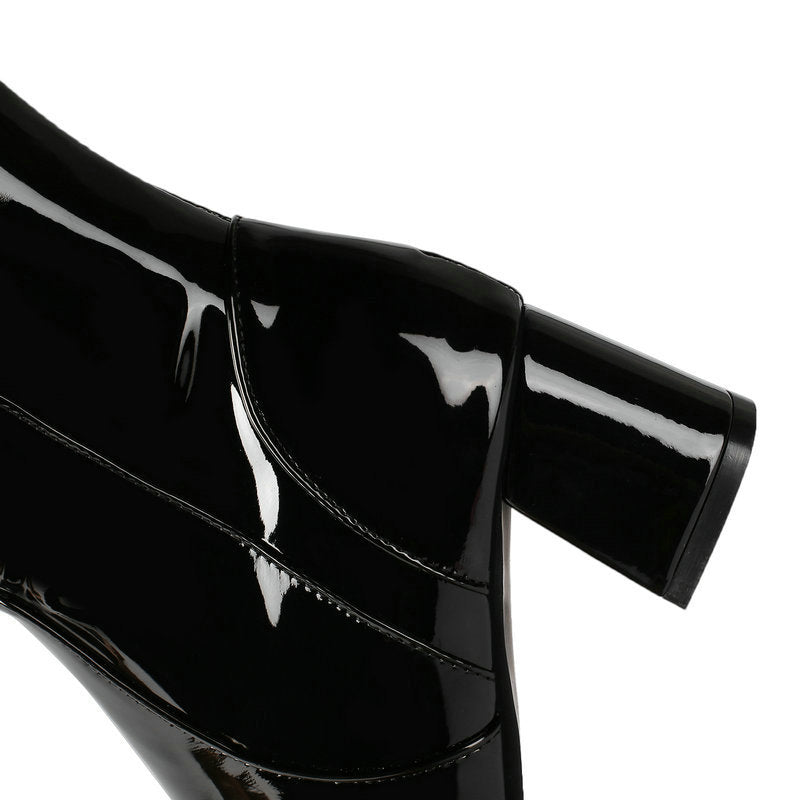 Women's patent leather knee high boots block heels