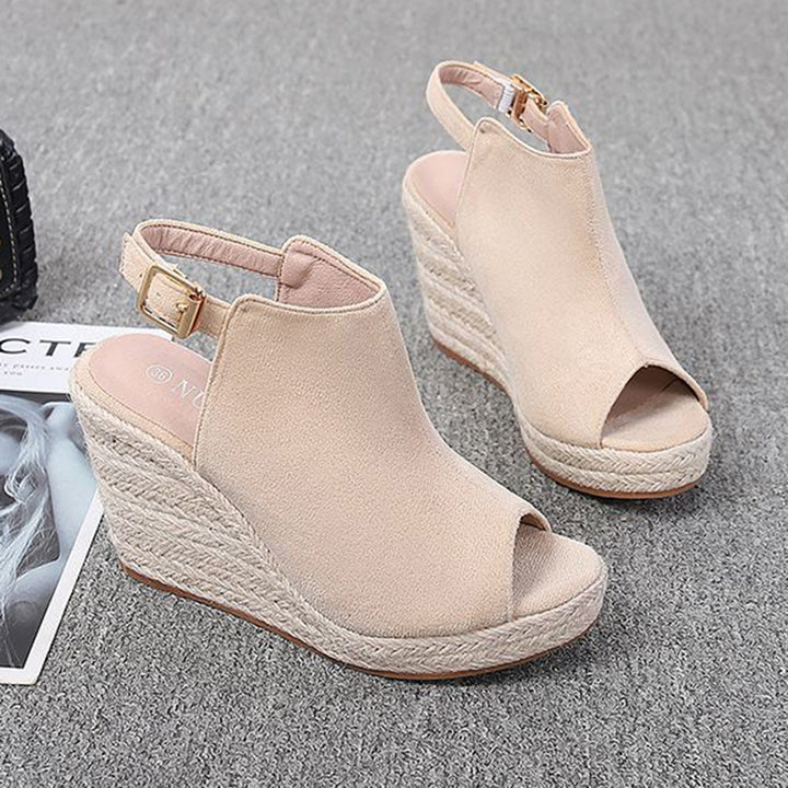 Chic Peep-Toe Wedge Sandals for Women – Adjustable Buckle Strap & Arch Support for Summer Outings