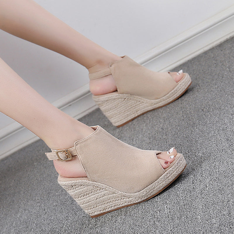 apricot Chic Peep-Toe Wedge Sandals for Women – Adjustable Buckle Strap & Arch Support for Summer Outings