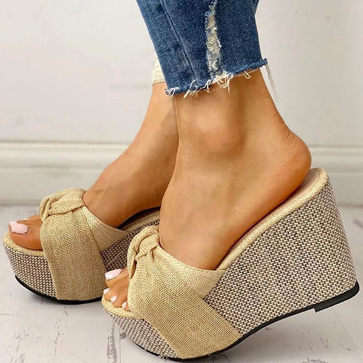 Women’s Platform Wedge Slide Sandals – Bow Knot Summer Walking Slides