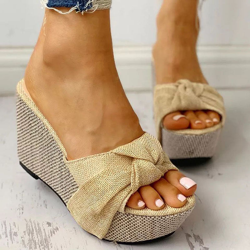 Women’s Platform Wedge Slide Sandals – Bow Knot Summer Walking Slides
