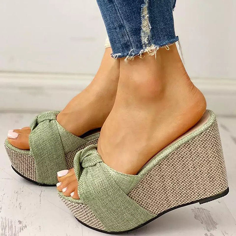 Women’s Platform Wedge Slide Sandals – Bow Knot Summer Walking Slides