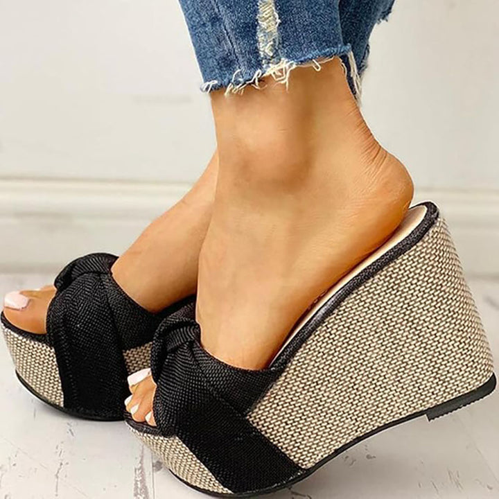 Women’s Platform Wedge Slide Sandals – Bow Knot Summer Walking Slides