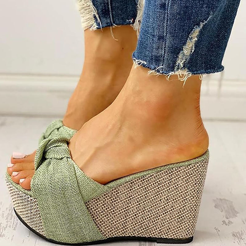 Women’s Platform Wedge Slide Sandals – Bow Knot Summer Walking Slides