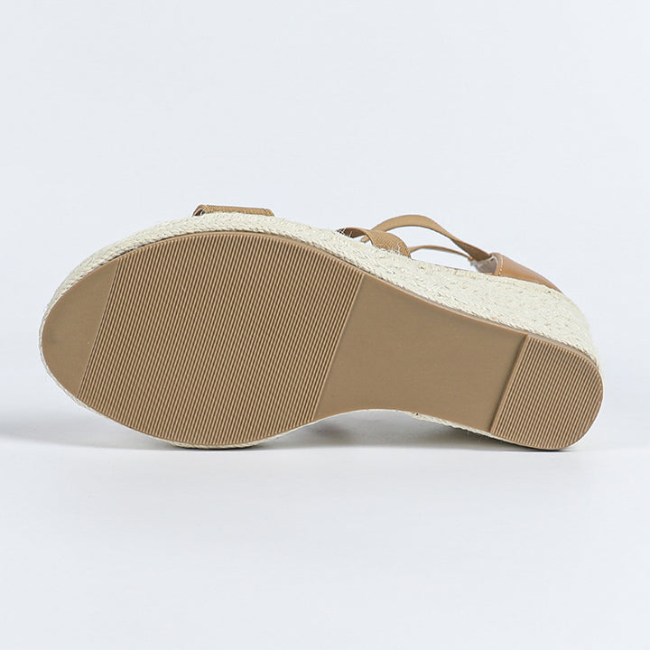 khaki Women's peep toe espadrilles wedge heels sandals