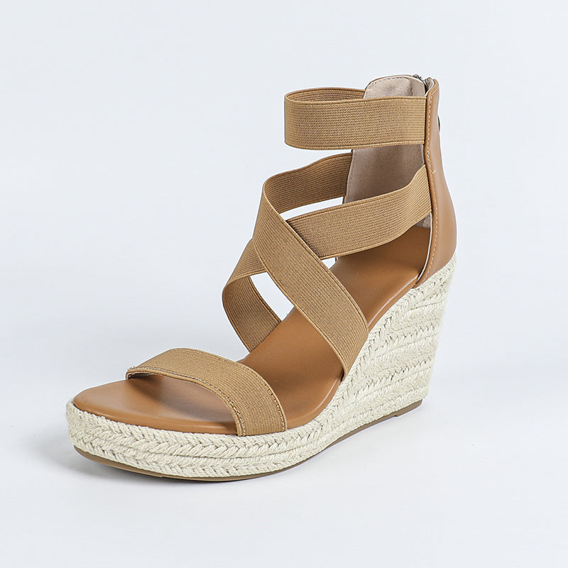 khaki Women's peep toe espadrilles wedge heels sandals