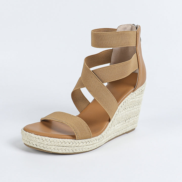 khaki Women's peep toe espadrilles wedge heels sandals