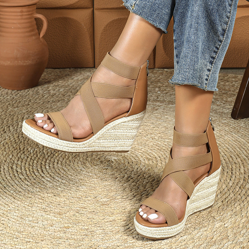Women's peep toe espadrilles wedge heels sandals