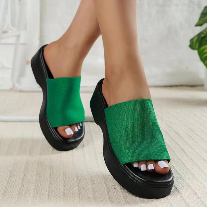 Women’s Peep Toe Platform Slide Sandals – Knit Wide-Band Summer Slides