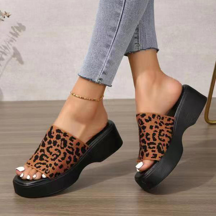 Women’s Peep Toe Platform Slide Sandals – Knit Wide-Band Summer Slides