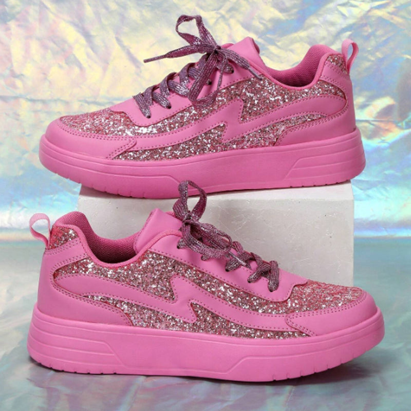 Women's pink rose rhinestone glitter platform sneakers