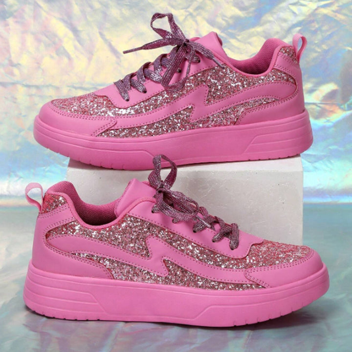 Women's pink rose rhinestone glitter platform sneakers