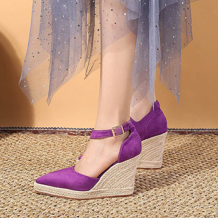 purple Chic Pointed Toe Espadrille Wedge Sandals for Women – Braided Platform & Ankle Strap for Summer Events