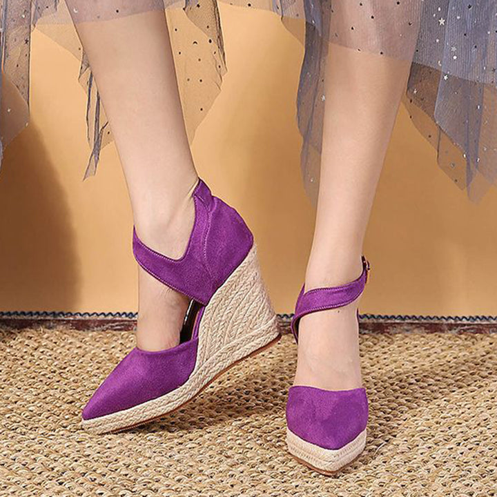 purple Chic Pointed Toe Espadrille Wedge Sandals for Women – Braided Platform & Ankle Strap for Summer Events