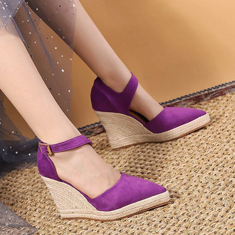 Chic Pointed Toe Espadrille Wedge Sandals for Women – Braided Platform & Ankle Strap for Summer Events