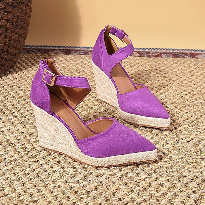 purple Chic Pointed Toe Espadrille Wedge Sandals for Women – Braided Platform & Ankle Strap for Summer Events