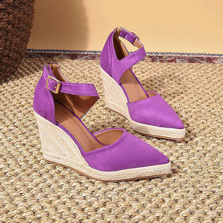purple Chic Pointed Toe Espadrille Wedge Sandals for Women – Braided Platform & Ankle Strap for Summer Events