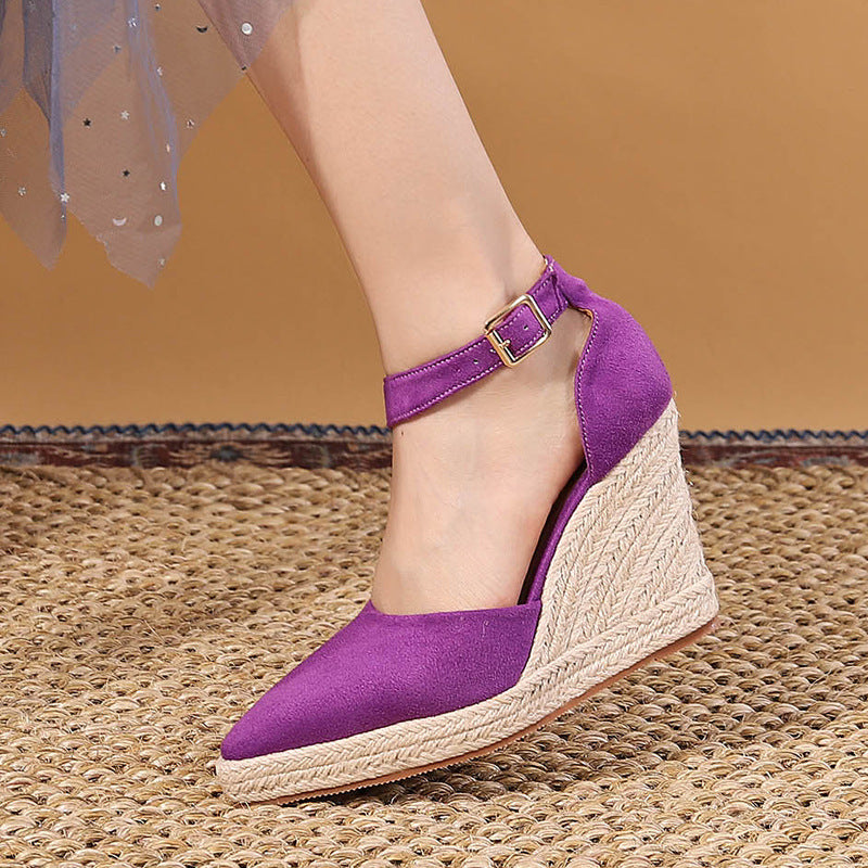 purple Chic Pointed Toe Espadrille Wedge Sandals for Women – Braided Platform & Ankle Strap for Summer Events