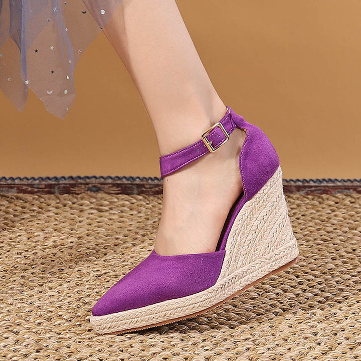 purple Chic Pointed Toe Espadrille Wedge Sandals for Women – Braided Platform & Ankle Strap for Summer Events