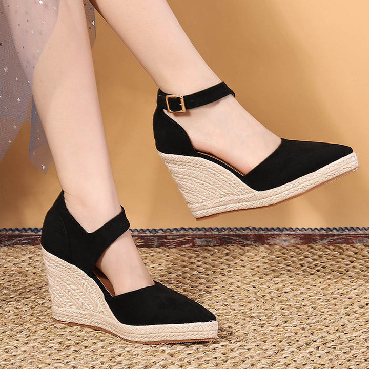 Chic Pointed Toe Espadrille Wedge Sandals for Women – Braided Platform & Ankle Strap for Summer Events