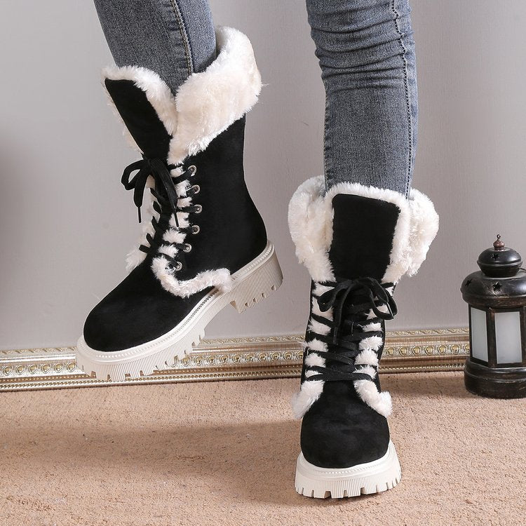 Women's plush lined warm mid calf snow boots