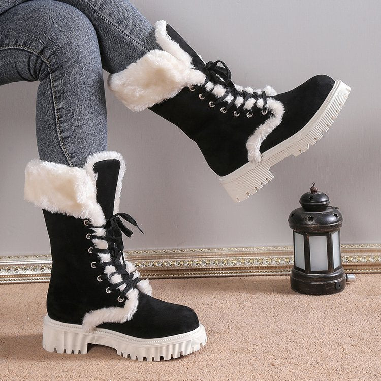 Women's plush lined warm mid calf snow boots