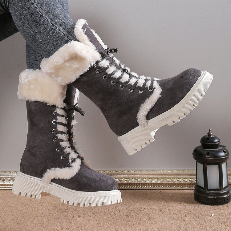 Women's plush lined warm mid calf snow boots