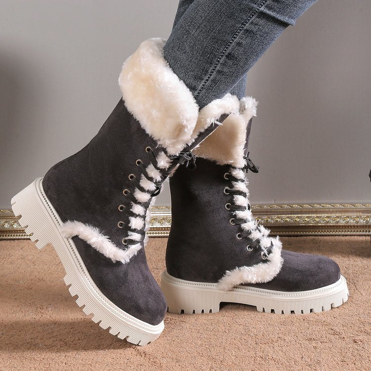 Women's plush lined warm mid calf snow boots