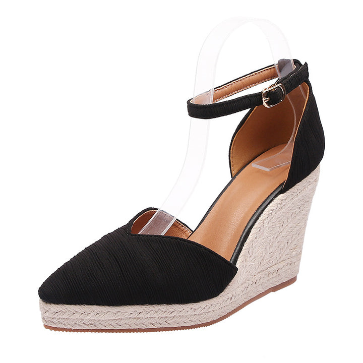 black Women’s Pointed Toe Espadrille Wedge Sandals – Dressy Summer Walking Shoes