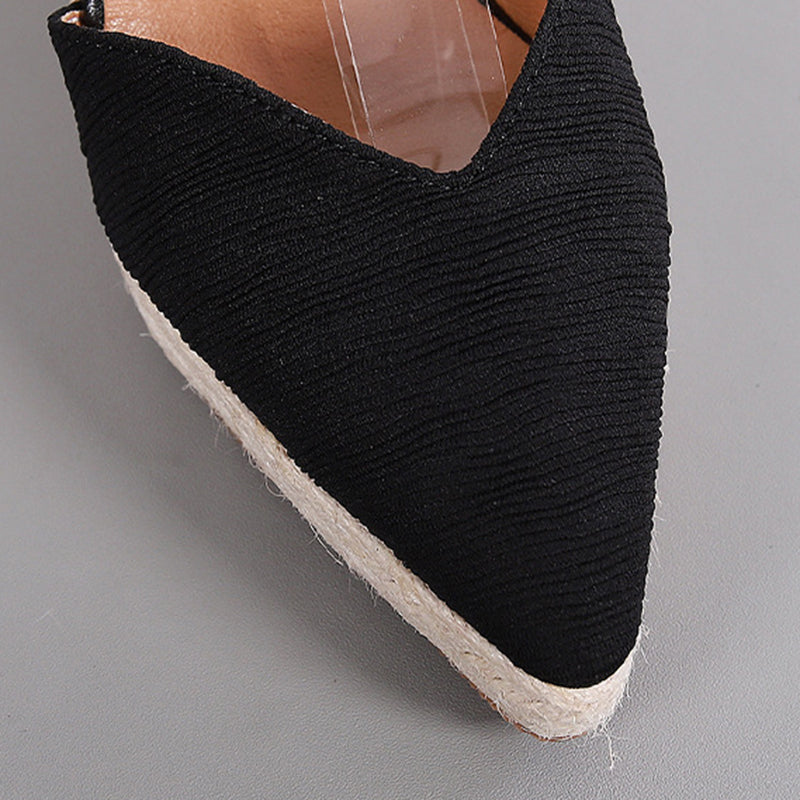 black Women’s Pointed Toe Espadrille Wedge Sandals – Dressy Summer Walking Shoes
