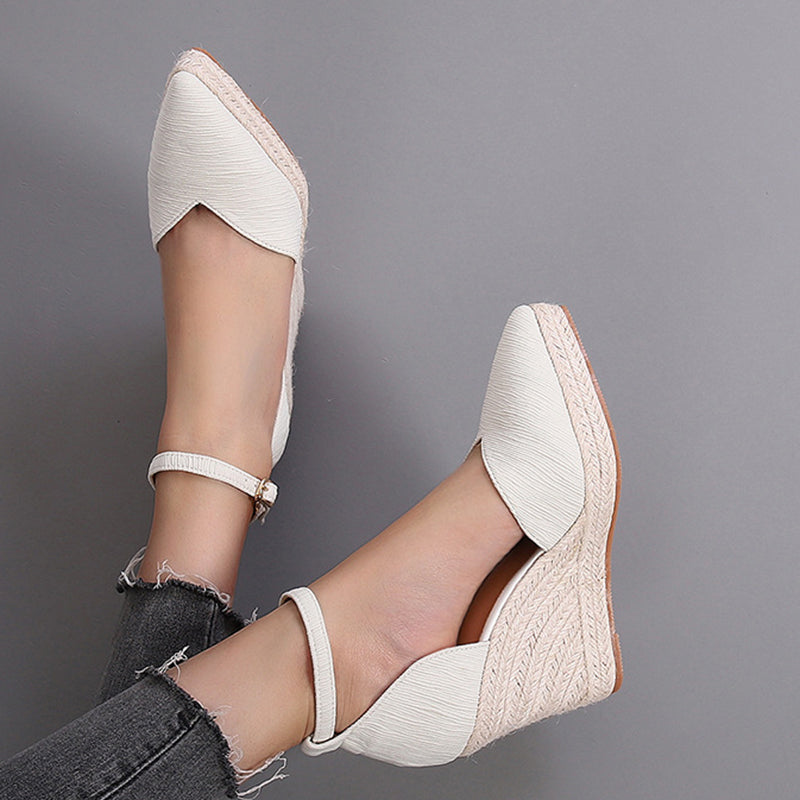 beige Women’s Pointed Toe Espadrille Wedge Sandals – Dressy Summer Walking Shoes