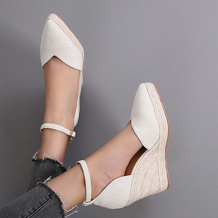 beige Women’s Pointed Toe Espadrille Wedge Sandals – Dressy Summer Walking Shoes