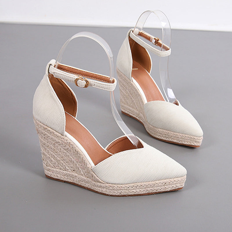 beige Women’s Pointed Toe Espadrille Wedge Sandals – Dressy Summer Walking Shoes