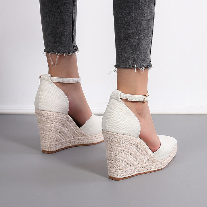 beige Women’s Pointed Toe Espadrille Wedge Sandals – Dressy Summer Walking Shoes