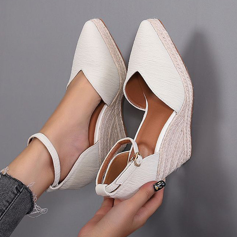 beige Women’s Pointed Toe Espadrille Wedge Sandals – Dressy Summer Walking Shoes
