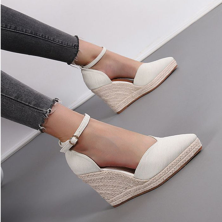 beige Women’s Pointed Toe Espadrille Wedge Sandals – Dressy Summer Walking Shoes