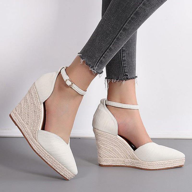 beige Women’s Pointed Toe Espadrille Wedge Sandals – Dressy Summer Walking Shoes