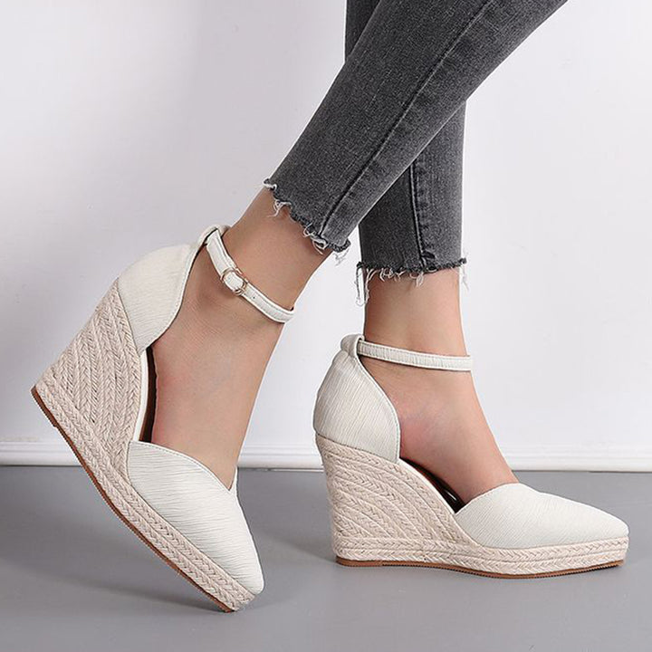 beige Women’s Pointed Toe Espadrille Wedge Sandals – Dressy Summer Walking Shoes