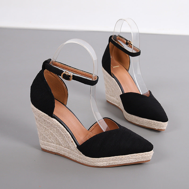 black Women’s Pointed Toe Espadrille Wedge Sandals – Dressy Summer Walking Shoes