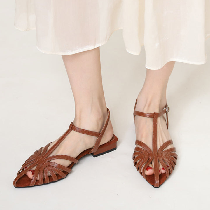 Elegant Pointed Strappy Roman Sandals for Women - Hollowed Design for Summer Events
