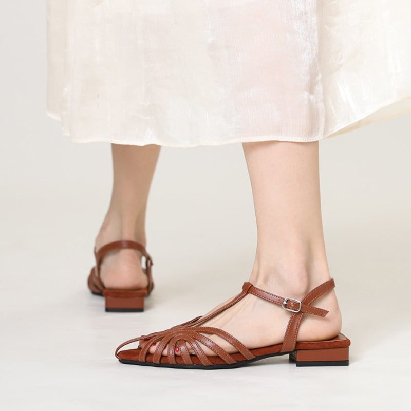 brown Elegant Pointed Strappy Roman Sandals for Women - Hollowed Design for Summer Events