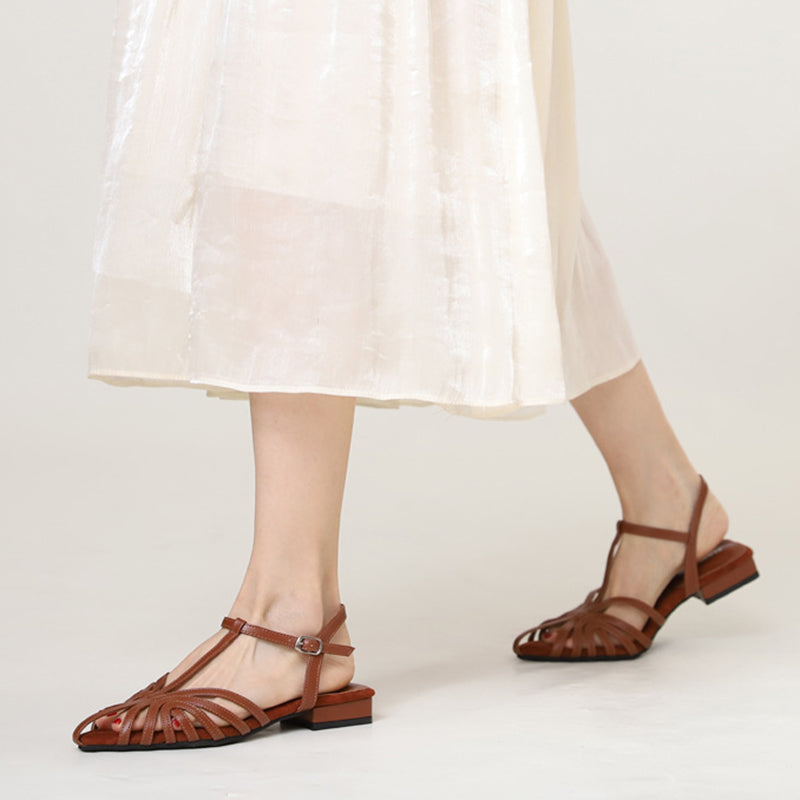 brown Elegant Pointed Strappy Roman Sandals for Women - Hollowed Design for Summer Events