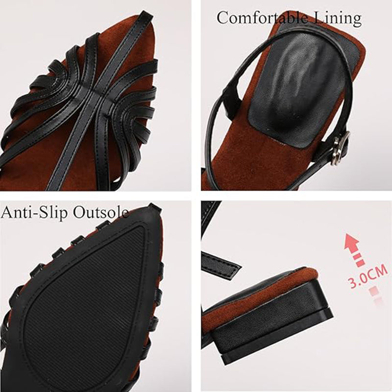 black Elegant Pointed Strappy Roman Sandals for Women - Hollowed Design for Summer Events
