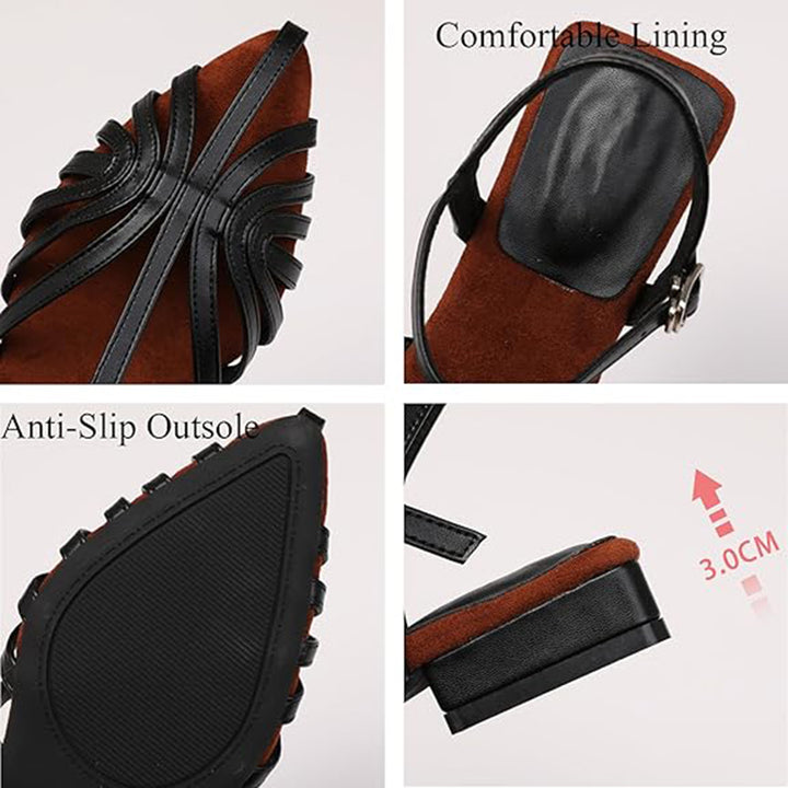 black Elegant Pointed Strappy Roman Sandals for Women - Hollowed Design for Summer Events