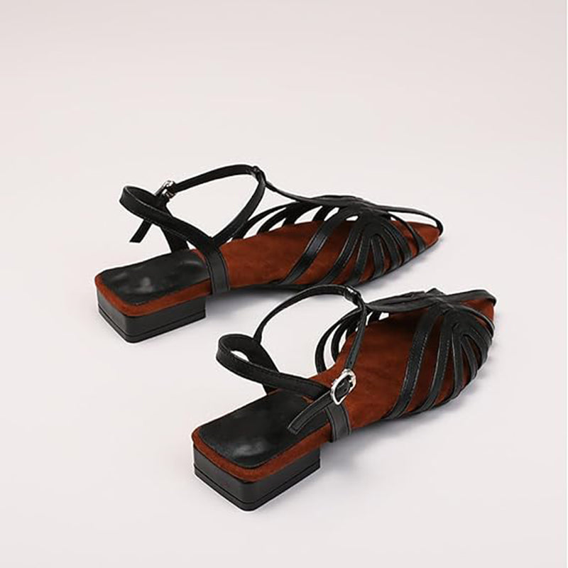 black Elegant Pointed Strappy Roman Sandals for Women - Hollowed Design for Summer Events