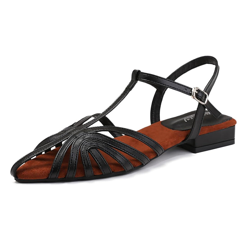 black Elegant Pointed Strappy Roman Sandals for Women - Hollowed Design for Summer Events