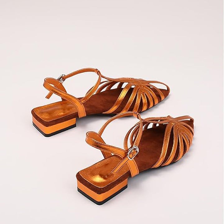 orange Elegant Pointed Strappy Roman Sandals for Women - Hollowed Design for Summer Events