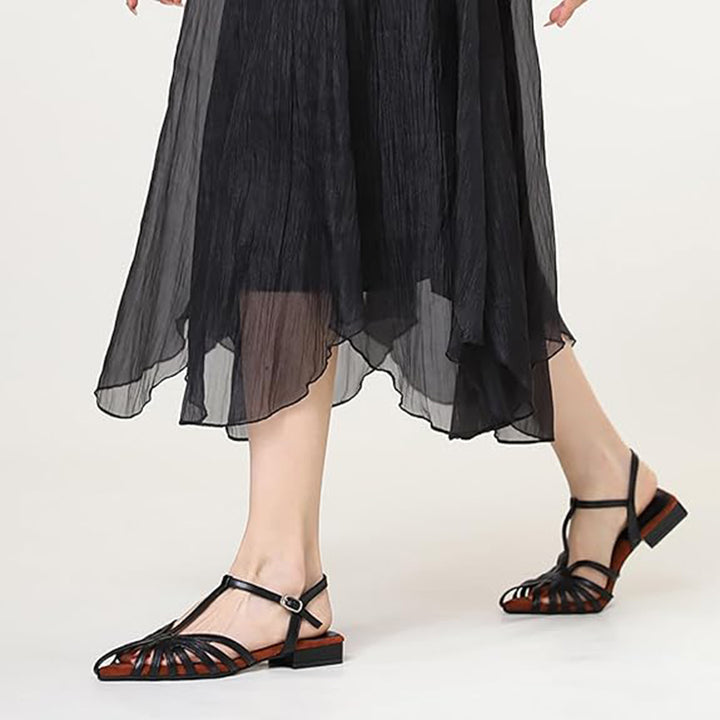 black Elegant Pointed Strappy Roman Sandals for Women - Hollowed Design for Summer Events