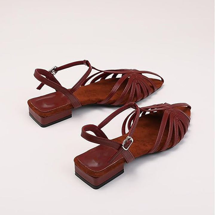 burgundy Elegant Pointed Strappy Roman Sandals for Women - Hollowed Design for Summer Events